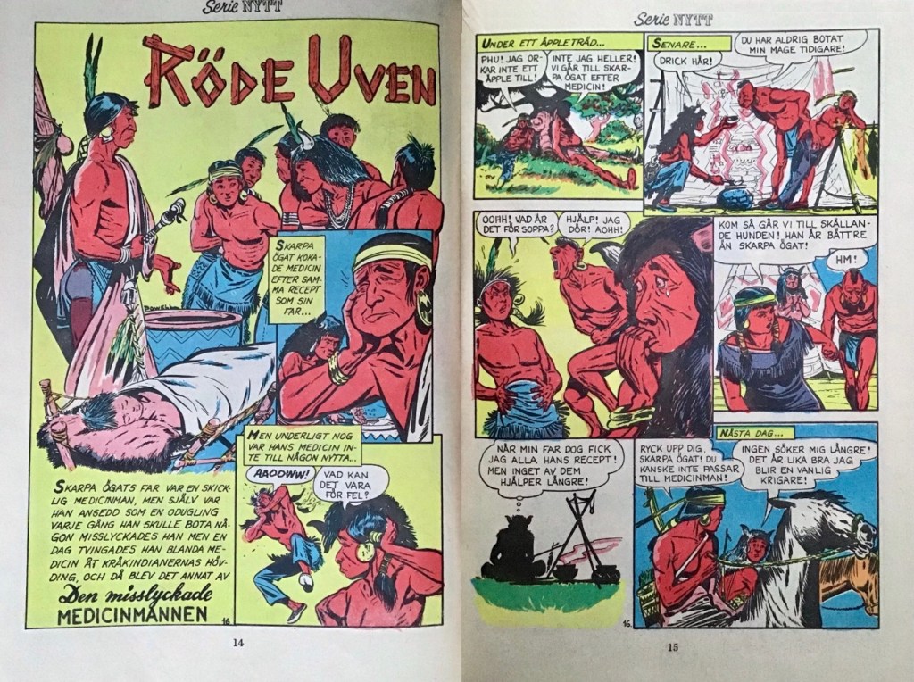 Inledande uppslag med Röde Uven ur SerieNytt nr 16, 1958. ©Magazine