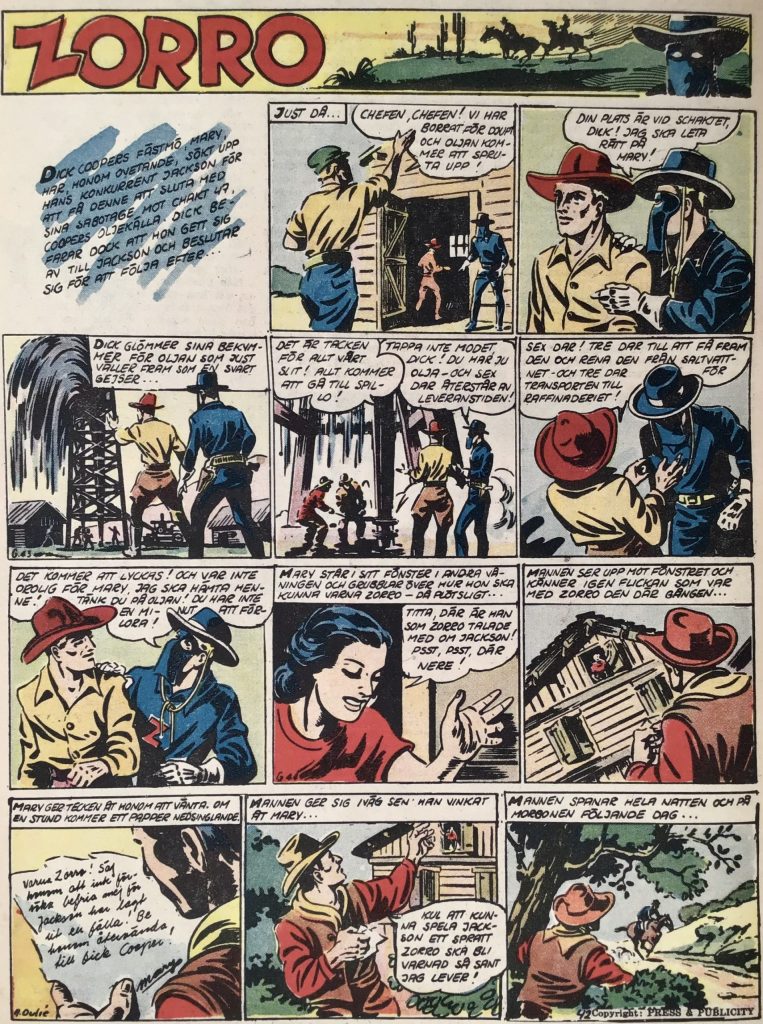 En sida med Zorro ur Levande livet nr 41, 1951. ©Press&Publicity