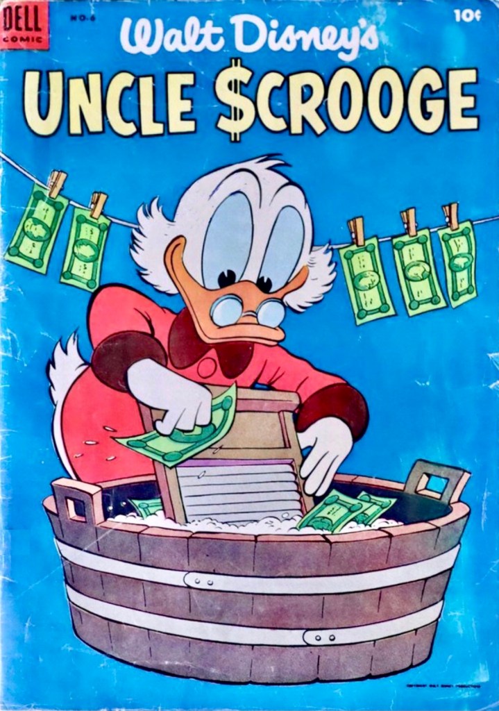 Omslaget var urspungligen publicerat i Walt Disney's Uncle Scrooge #6 (1954). ©Dell/Disney