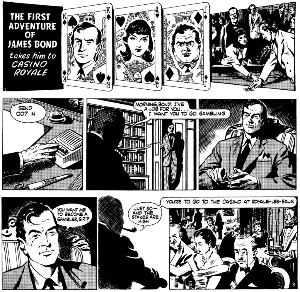Första äventyret med James Bond var Casino Royale av Anthony Hearn och John McLusky (1958). ©Daily Express
