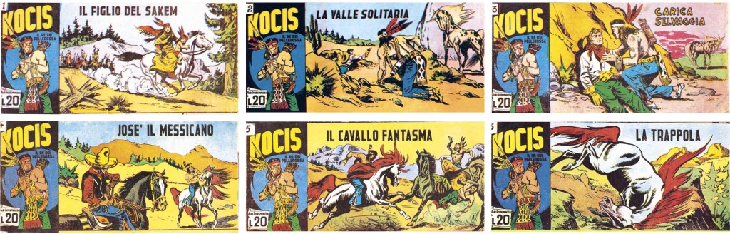 De första sex numren av serietidningen Albi dell'Intrepidezza (1953) med Kocis. ©Tomasina