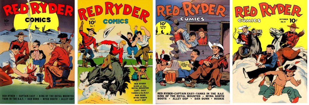 Efterföljande fyra nummer med Red Ryder #6, #7, #8, #9 (1942). ©Dell