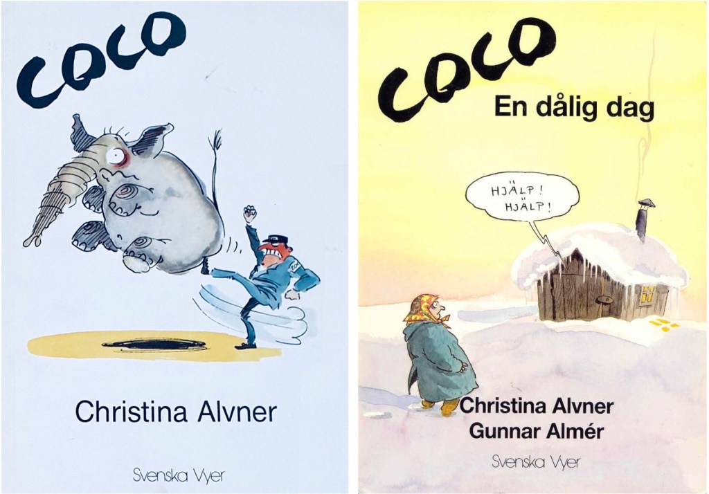 Omslag till Coco (1985) och Coco, en dålig dag (1991). ©Svenska vyer