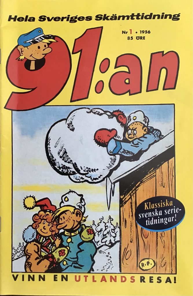 Omslag till 91:an nr 1, 1956. Tidningen kostade då 85 öre. ©Åhlén&Åkerlund