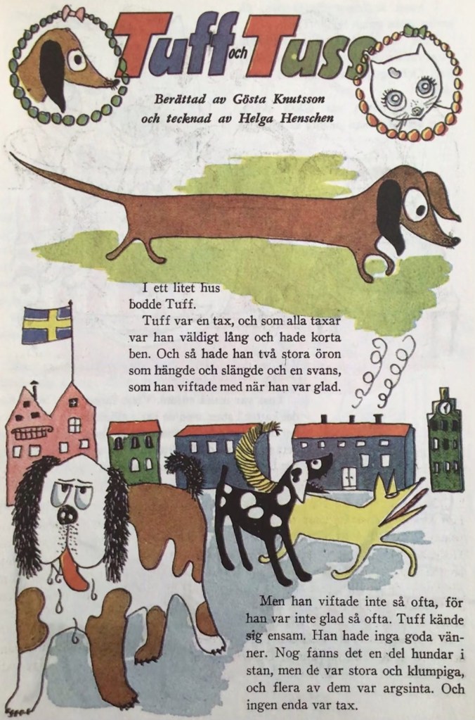 Inledande sida med bildberättelsen Tuff och Tuss ur barntidningen med samma namn nr 1, 1953. ©Knutsson/Henschen