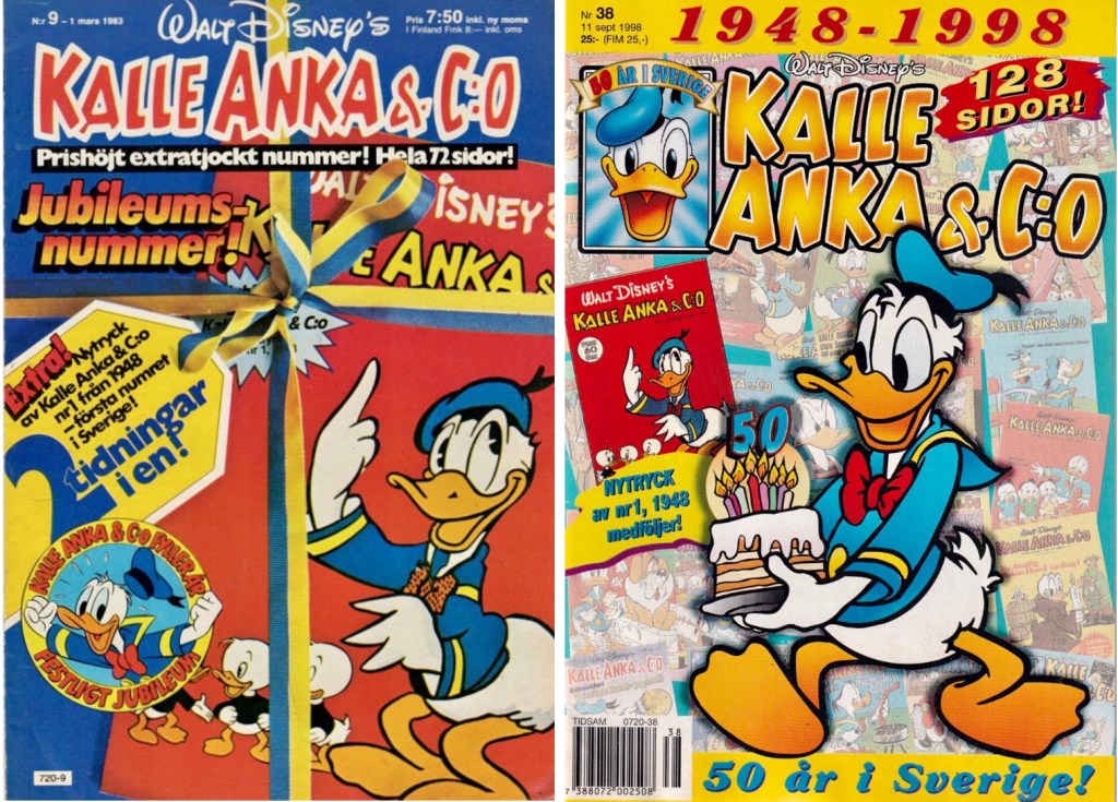Faksimilen av Kalle Anka & C:o nr 1, 1948 följde med som bilaga till nr 9, 1983 och nr 38, 1998. ©Serieförlaget/Egmont