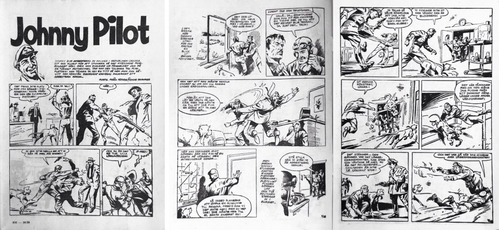 Johnny Pilot, en serie från IPS 1961. Inledande sidor med en episod ur Seriemagasinet nr 28-29, 1961. Serien debuterade i nr 7 samma år. ©Press&Publicity