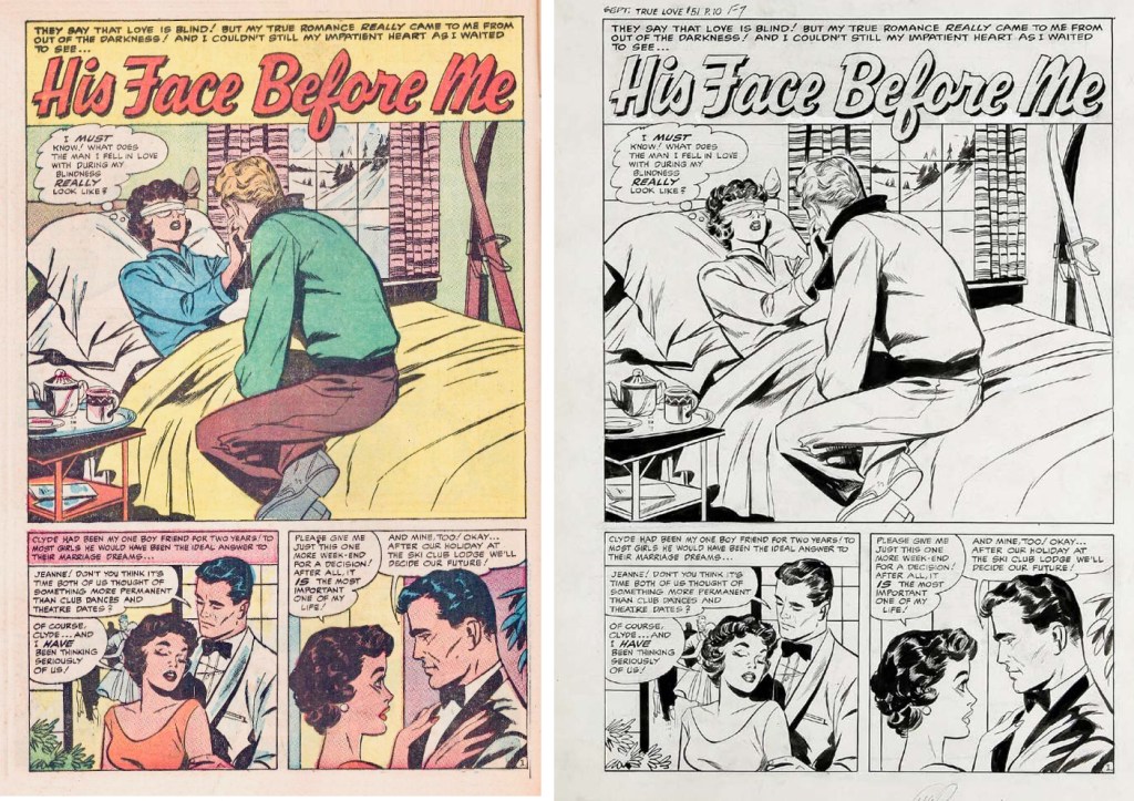Inledande sida med “His Face before Me” ur Romance Stories of True Love #51 (1958). ©Harvey