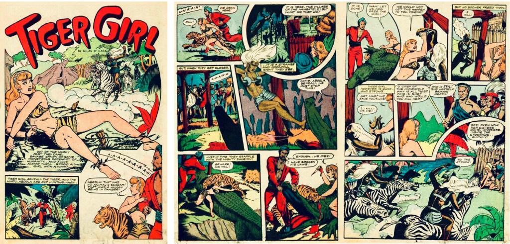 Inledande sidor med Tiger Girl av Matt Baker ur Fight Comics #39 (1945). ©Fight Stories