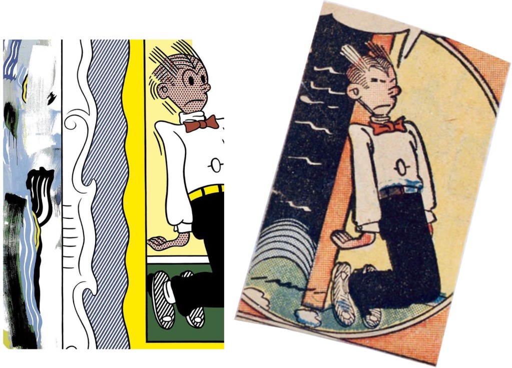 En serieruta ur Blondie Comics #3 (1947) från McKay, och ”Two Paintings: Dagwood” (1983). ©Lichtenstein/Young