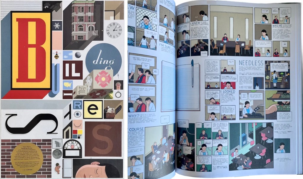 Omslag till Building Stories (2012), och en sida ur en av inlagorna. ©Pantheon