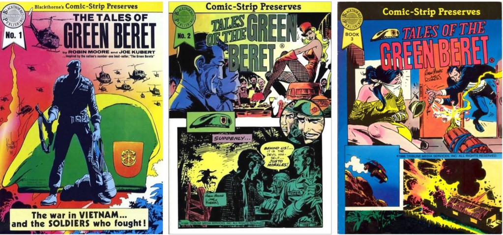 Omslag till tre samlingsvolymer med ’Tales of the Green Berets’ (1986). ©Blackthorn
