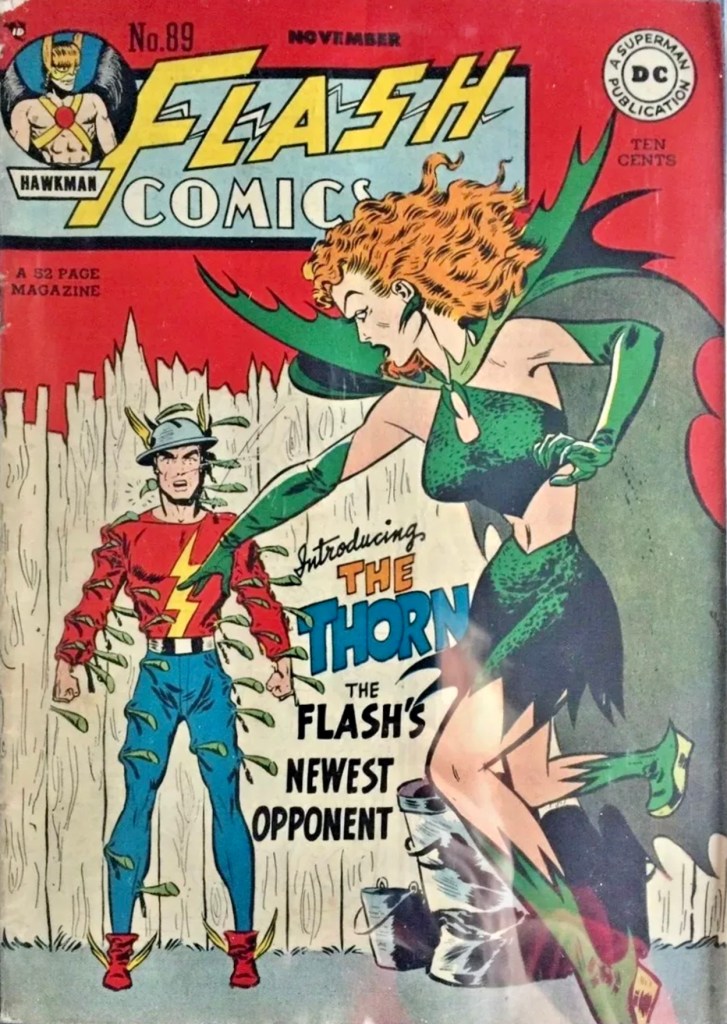 Omslag till Flash Comics #89 av Joe Kubert, med Flash och Thorn. ©National Periodical