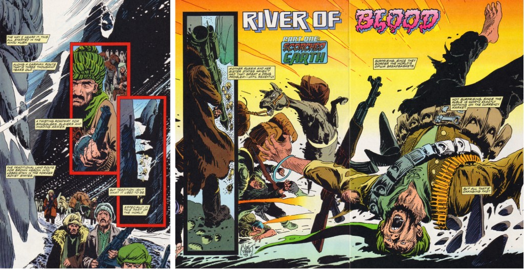 Inledande sidor till ’River of Blood - Part One: Scorched Earth’ ur Punisher War Zone #31 (1993). ©Marvel