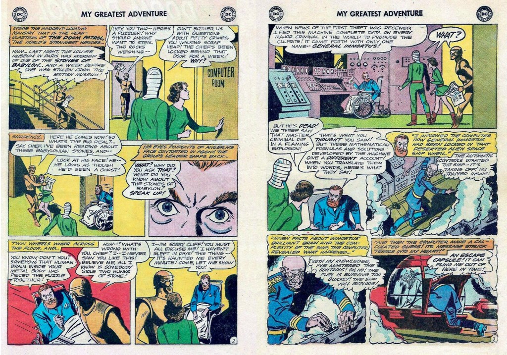 Ett uppslag ur My Greatest Adventure #84 (1963) där ögonen i den fjärde serierutan känns igen i tavlan. ©National Publications