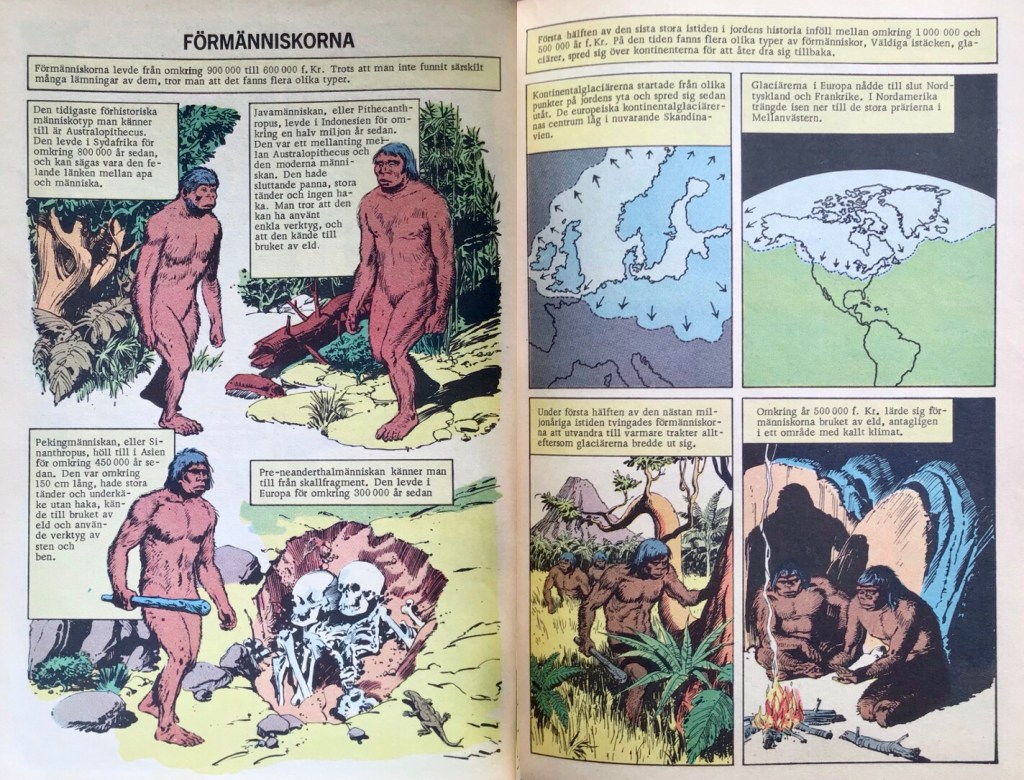 Inledande uppslag till ’Förmänniskorna’ ur Illustrerade klassiker dubbelnummer 9 (1963) Försvunna världar. ©IK