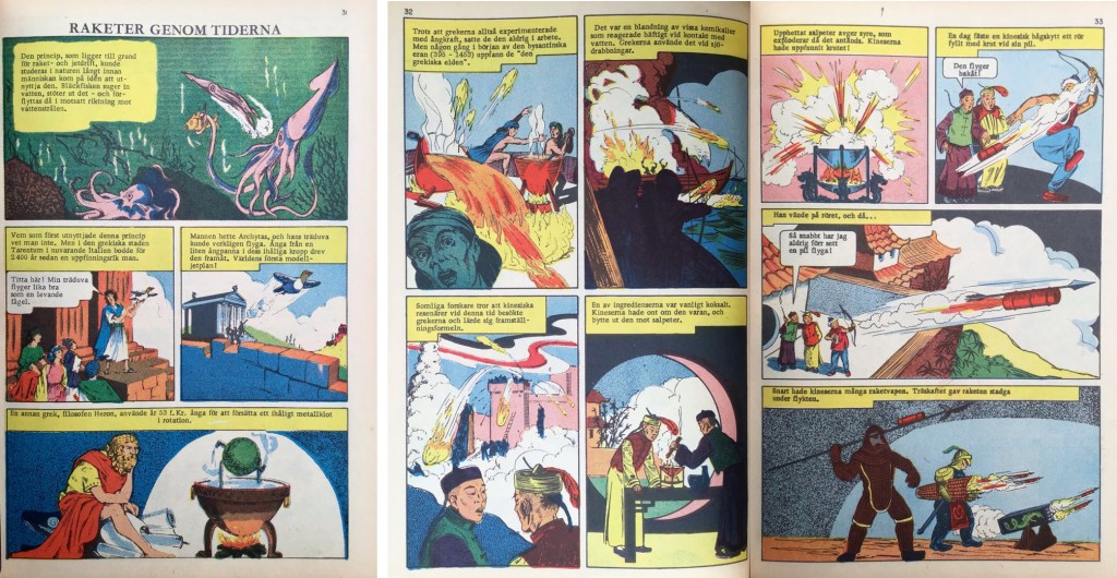 Inledande sidor till ’Raketer genom tiderna’ ur Illustrerade klassiker dubbelnummer nr 6 (1961). ©IK
