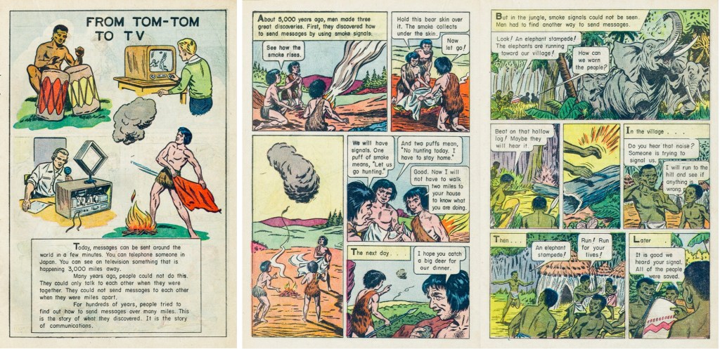 Inledande sidor med ’From Tom-Tom to TV’ ur Classics Illustrated Special Issue #138A (1957). ©Gilberton