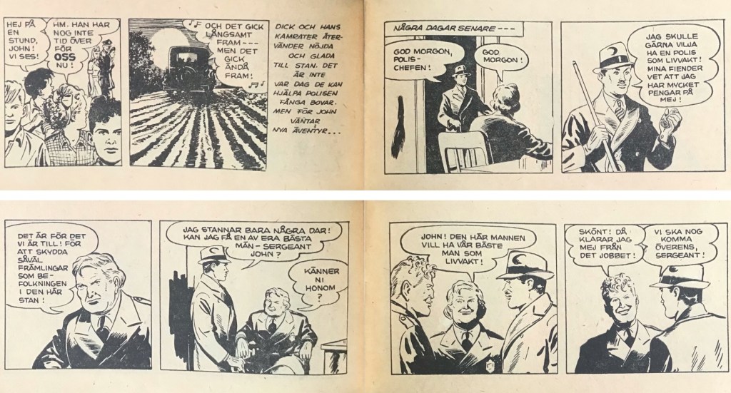 Ett par uppslag ur nr 4, 1954, sid 10-13, med inledningen till ’Stranger in Town’. ©Bulls
