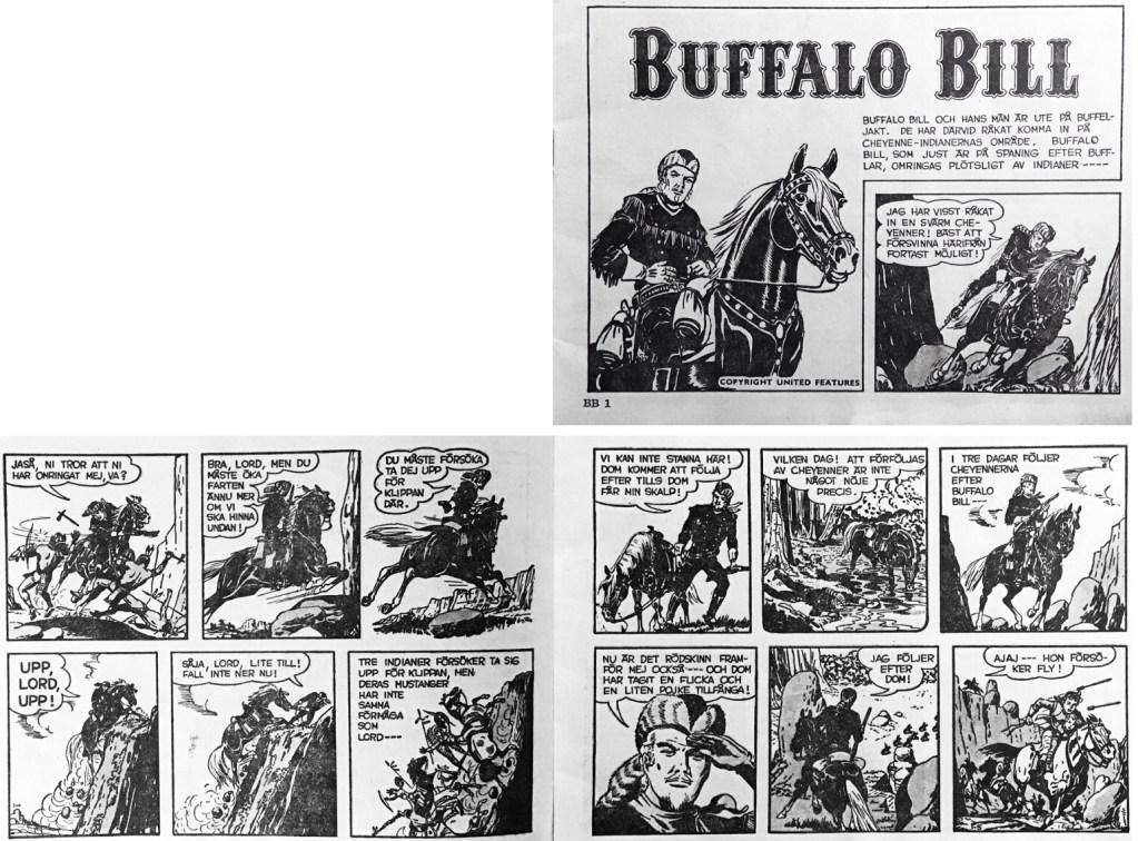 Inledande sidor med titelserien i Buffalo Bill nr 1, 1952. ©United Features