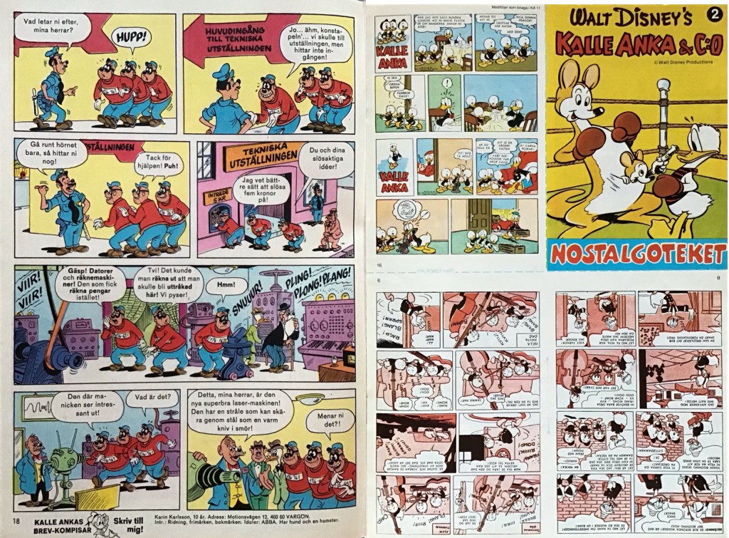 Nostalgoteket nr 2 var en bilaga i Kalle Anka & C:o nr 11, 1980. Bilagan bildade, urklippt och hopfogad, en 16-sidig serietidning i miniformat. ©Disney