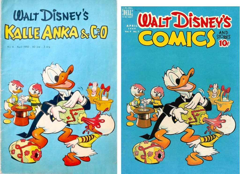 Omslag till Kalle Anka & C:o nr 4, 1950 och Walt Disney’s Comics and Stories #103 (1949). ©Disney