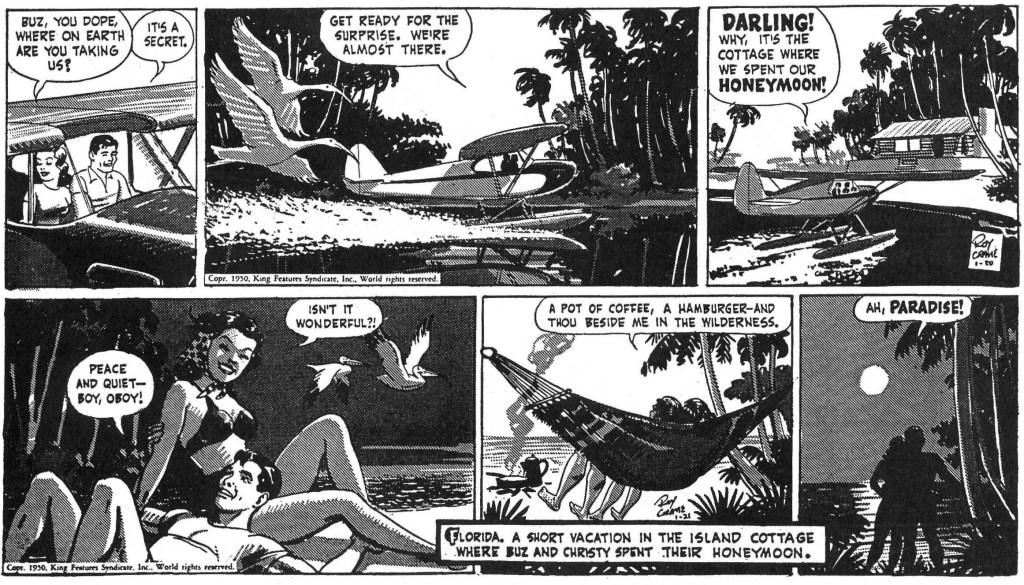 Ett par motsvarande dagsstrippar i original från 20-21 juni 1950, inklusive den första inledande strippen, saknad på svenska. ©KFS