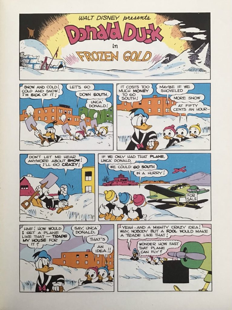 Den inledande sidan med ’Donald Duck in Frozen Gold’ ur ’The Best of Walt Disney Comics, From the Year 1944’ (1974). ©Disney