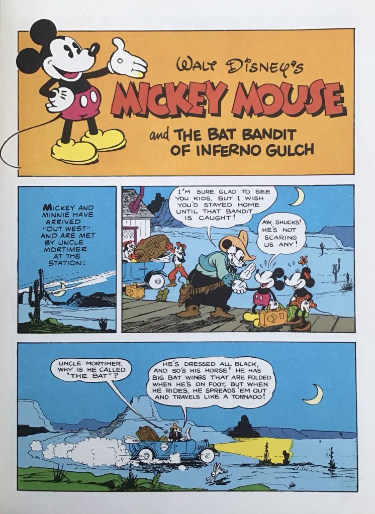 Den inledande sidan med ’Mickey Mouse and the Bat Bandit of Inferno Gulch’ ur ’The Best of Walt Disney Comics, From the Year 1934’ (1974). ©Disney