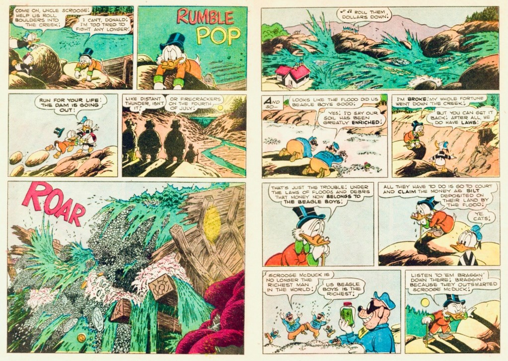 Motsvarande uppslag i original ur Four Color Comic #386 (1952). ©Disney