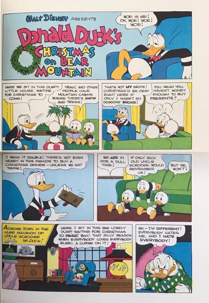 Inledande sida med ’Donald Duck’s Christmas on Bear Mountain’ ur ’The Best of Walt Disney Comics, From the Year 1947’ (1974). ©Disney